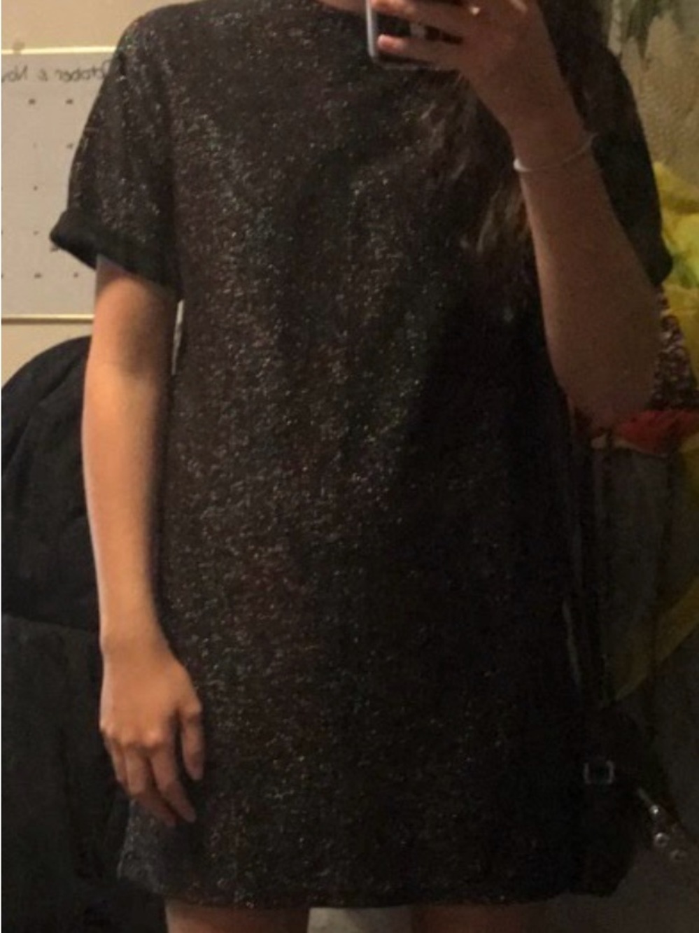 Zara Short Sleeve Knit Dress in Iridescent Black with Multicolor Sheen - Picture 4 of 4